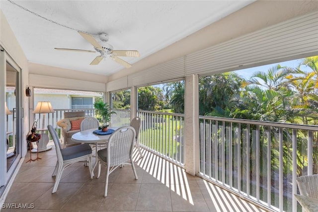 sunroom featuring ceiling fan