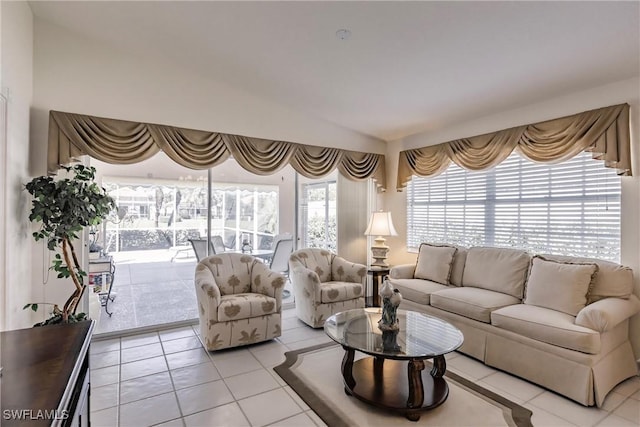 living room with light tile patterned floors