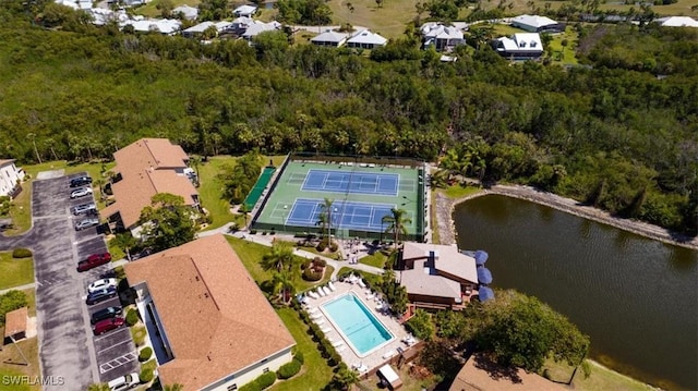 aerial view with a water view