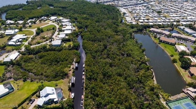 bird's eye view featuring a residential view and a water view