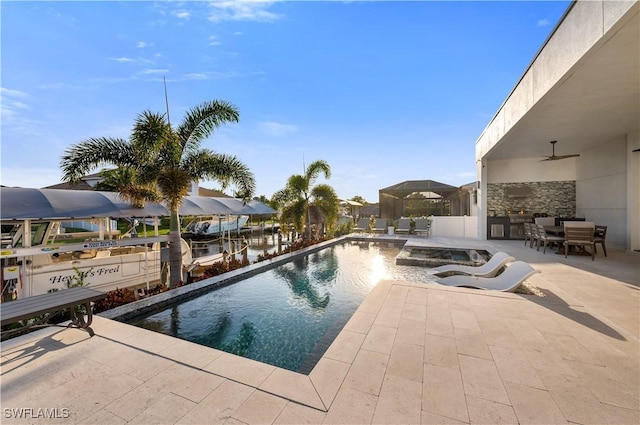 836 Miramar Ct, Cape Coral, FL 33904 - outdoor pool with a patio area and a ceiling fan