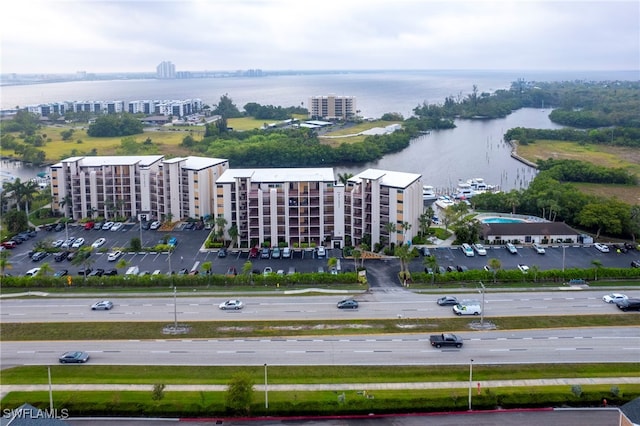 aerial view with a water view