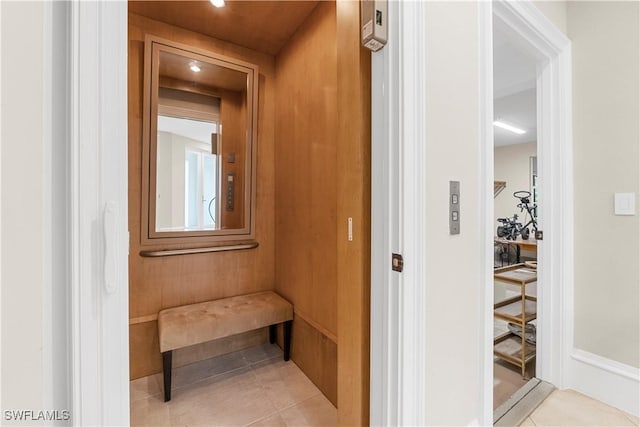 view of sauna with tile patterned flooring