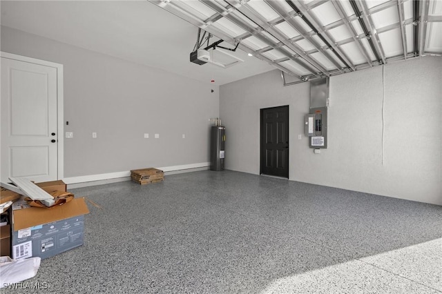 garage featuring a garage door opener and electric water heater