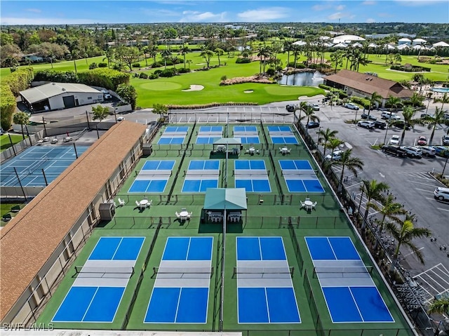 drone / aerial view with view of golf course