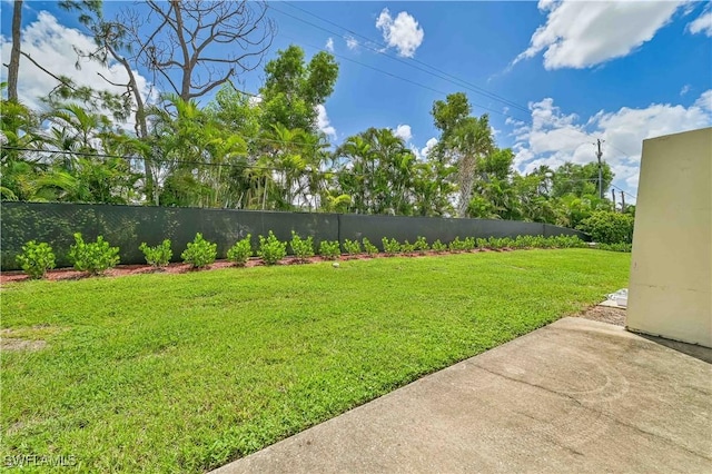 view of yard with a fenced backyard