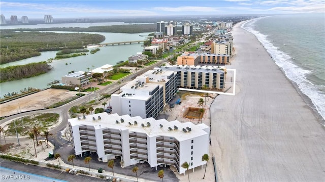 aerial view featuring a water view and a view of city