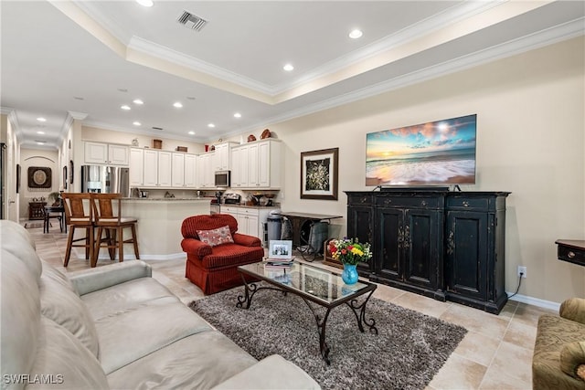 6849 Il Regalo Cir, Naples, FL 34109 - living area featuring recessed lighting, visible vents, baseboards, and ornamental molding