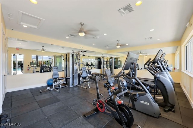 exercise room featuring visible vents and a healthy amount of sunlight