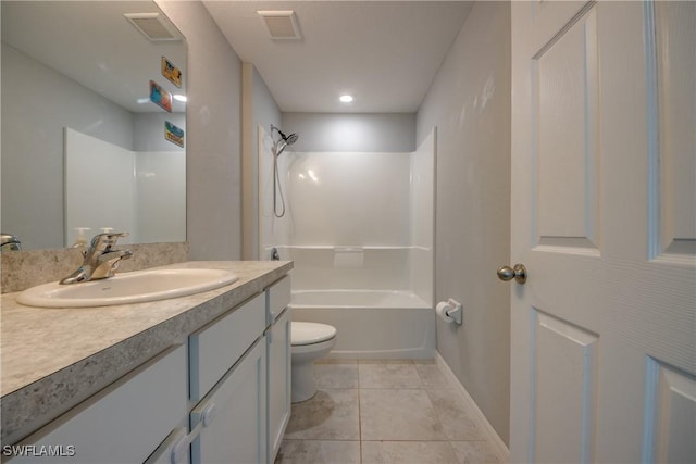 bathroom with tile patterned flooring, visible vents, toilet, and vanity