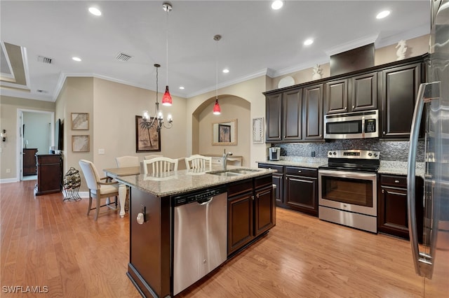 kitchen featuring backsplash, visible vents, appliances with stainless steel finishes, and a sink