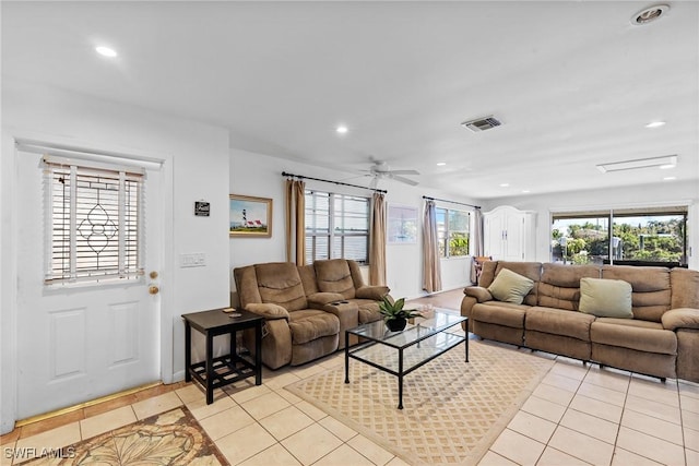 2032 Bahama Ave, Fort Myers, FL 33905 - living area featuring a ceiling fan, light tile patterned flooring, recessed lighting, and visible vents
