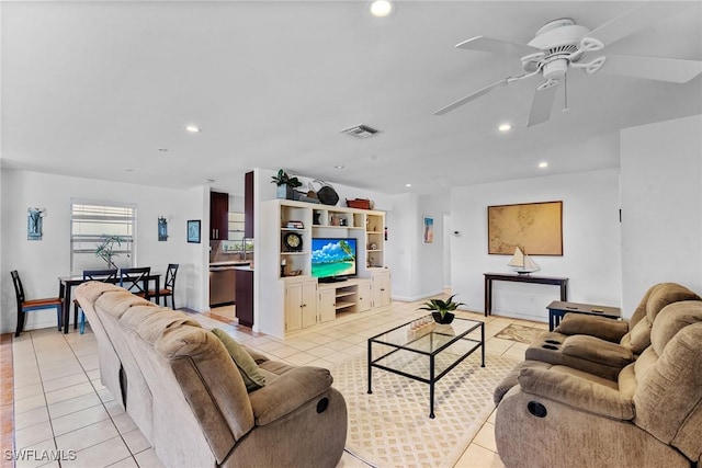 2032 Bahama Ave, Fort Myers, FL 33905 - living room with visible vents, baseboards, recessed lighting, a ceiling fan, and light tile patterned floors