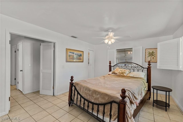 2032 Bahama Ave, Fort Myers, FL 33905 - bedroom featuring light tile patterned flooring, baseboards, visible vents, and a ceiling fan
