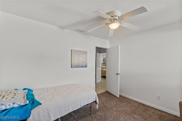 2032 Bahama Ave, Fort Myers, FL 33905 - bedroom with ceiling fan, baseboards, light colored carpet, and visible vents