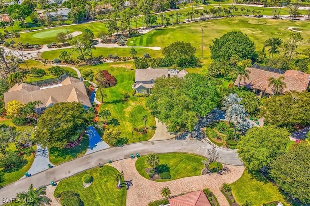 bird's eye view with view of golf course