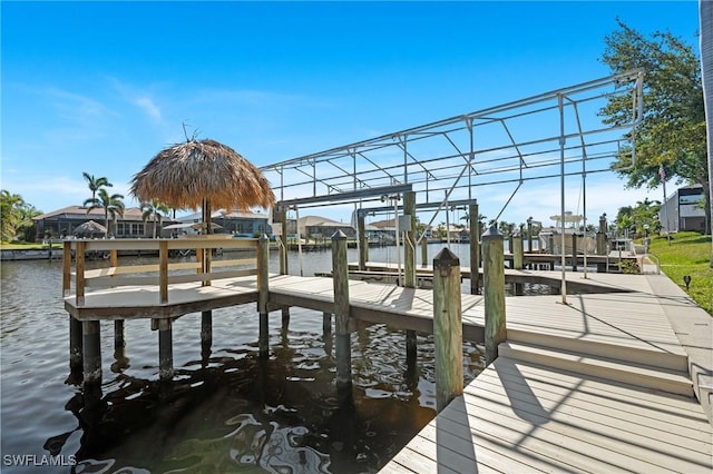 view of dock featuring a water view