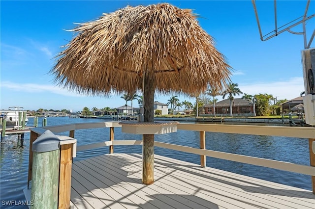 dock area featuring a water view