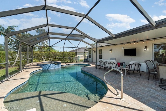417 NW 3rd Ter, Cape Coral, FL 33993 - view of pool with a lanai, a pool with connected hot tub, and a patio