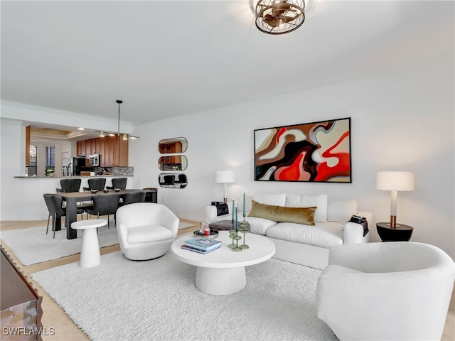 living room featuring ornamental molding