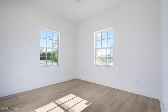 empty room with baseboards, a wealth of natural light, and wood finished floors