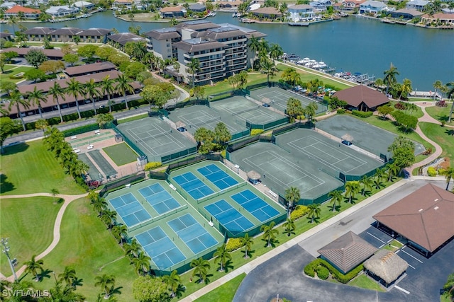 bird's eye view with a water view and a residential view