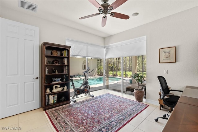 2874 Lone Pine Ln, Naples, FL 34119 - tiled office featuring visible vents, a ceiling fan, and baseboards