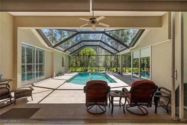 2874 Lone Pine Ln, Naples, FL 34119 - outdoor pool featuring a patio, ceiling fan, and glass enclosure