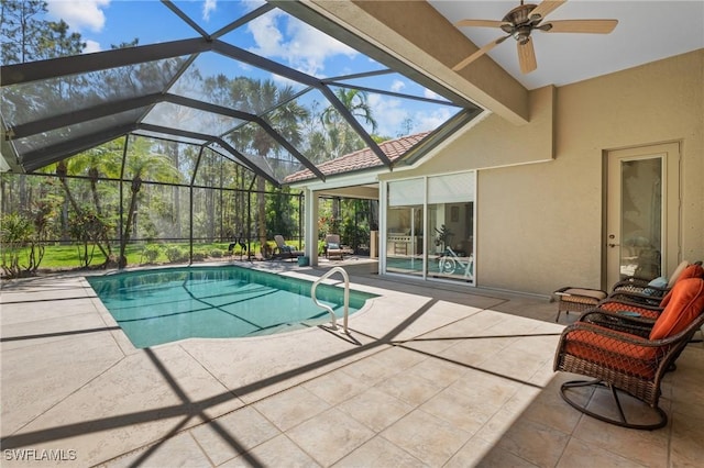 2874 Lone Pine Ln, Naples, FL 34119 - outdoor pool featuring a ceiling fan and a patio area