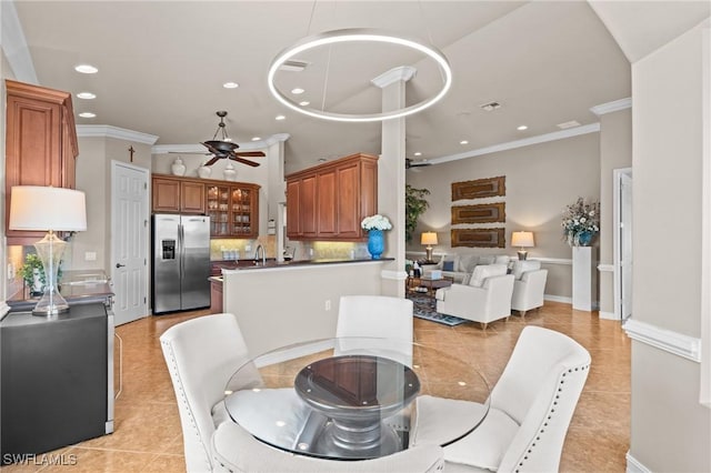 9330 Triana Ter Unit 274, Fort Myers, FL 33912 - dining room featuring recessed lighting, ceiling fan, ornamental molding, and light tile patterned floors