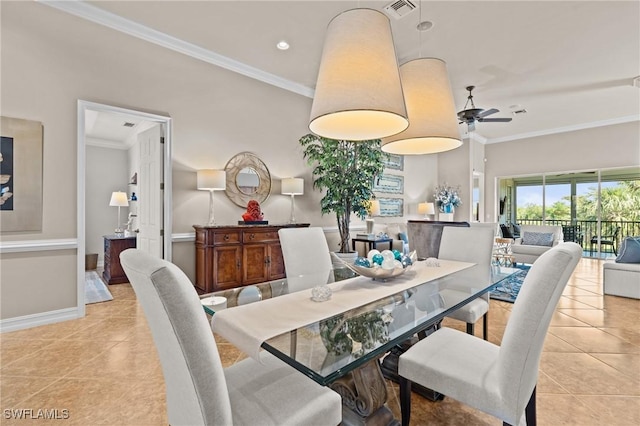 9330 Triana Ter Unit 274, Fort Myers, FL 33912 - dining area featuring ornamental molding, a ceiling fan, and light tile patterned floors