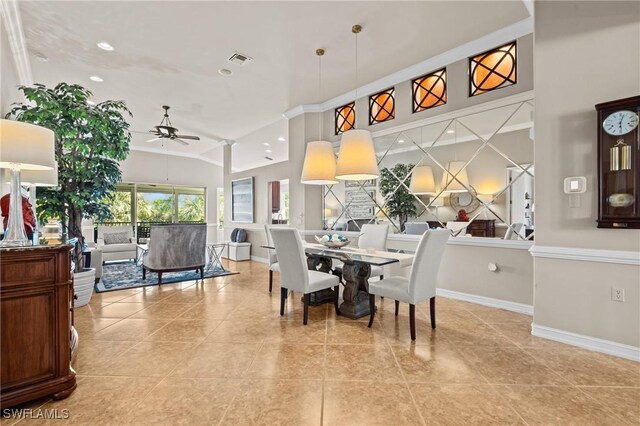 9330 Triana Ter Unit 274, Fort Myers, FL 33912 - dining area featuring baseboards, light tile patterned floors, visible vents, and a ceiling fan