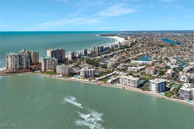 aerial view with a view of city and a water view