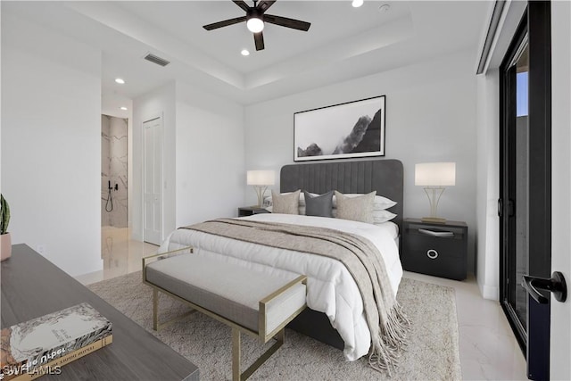 119 Kismet Pkwy E, Cape Coral, FL 33909 - bedroom featuring recessed lighting, a raised ceiling, marble finish floor, and visible vents