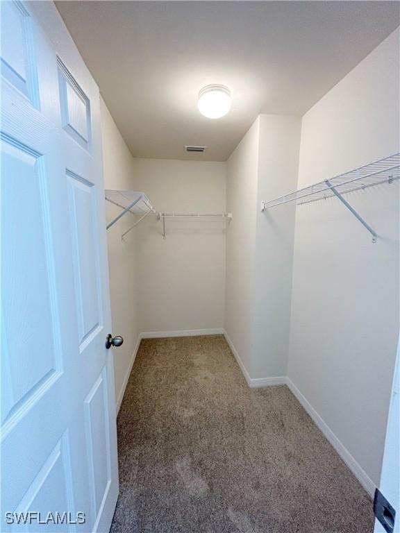 spacious closet with light carpet and visible vents