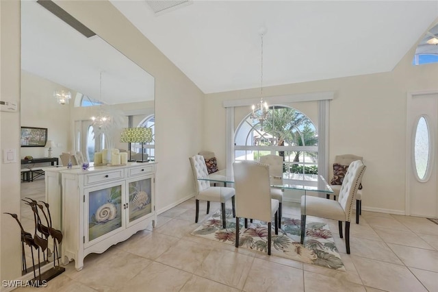 dining space with a notable chandelier, plenty of natural light, and visible vents