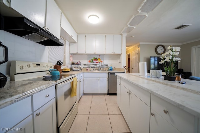 1862 Moreno Ave, Fort Myers, FL 33901 - kitchen featuring electric range, visible vents, ornamental molding, a sink, and dishwasher