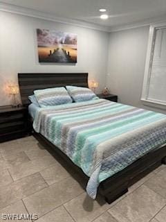 bedroom featuring recessed lighting and ornamental molding