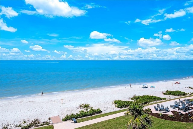 view of water feature featuring a beach view