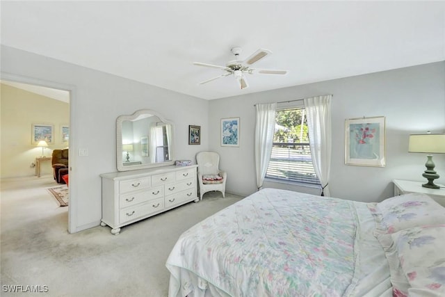 bedroom featuring a ceiling fan and carpet floors