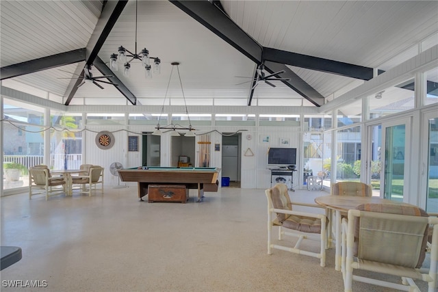 exterior space featuring a gazebo, outdoor dining area, and a ceiling fan