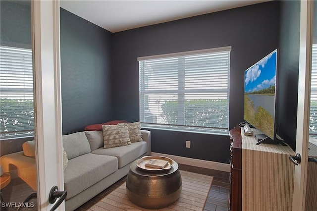 living area with baseboards