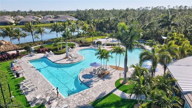 pool with a patio