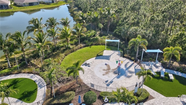 aerial view with a water view