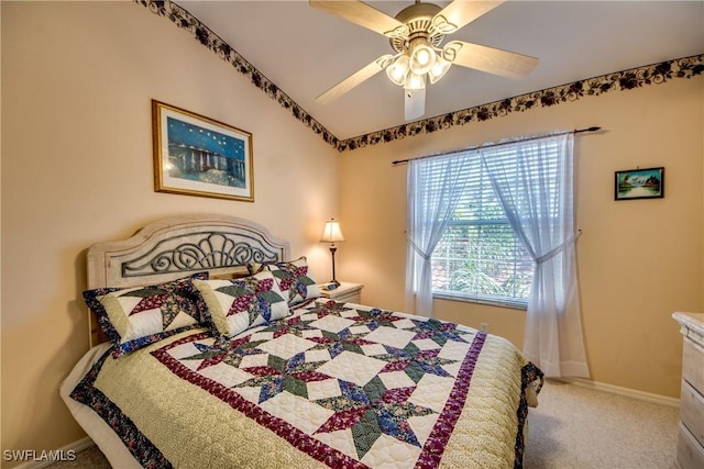 bedroom with baseboards, carpet, and a ceiling fan