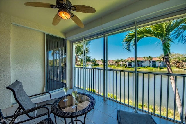 sunroom with a water view