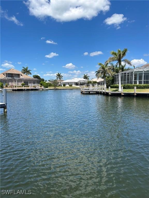 water view featuring a dock