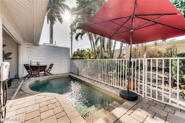 view of pool with a patio and fence