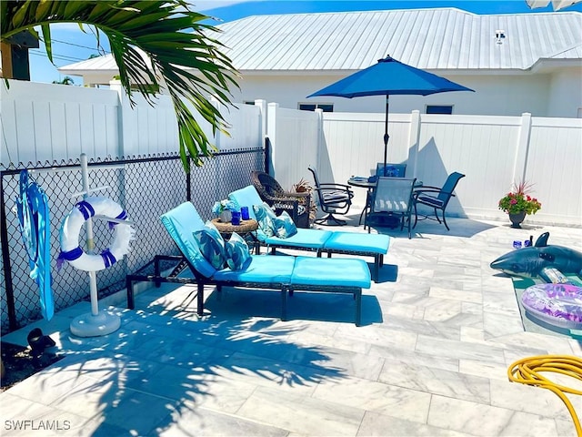 view of patio / terrace featuring outdoor dining area and a fenced backyard