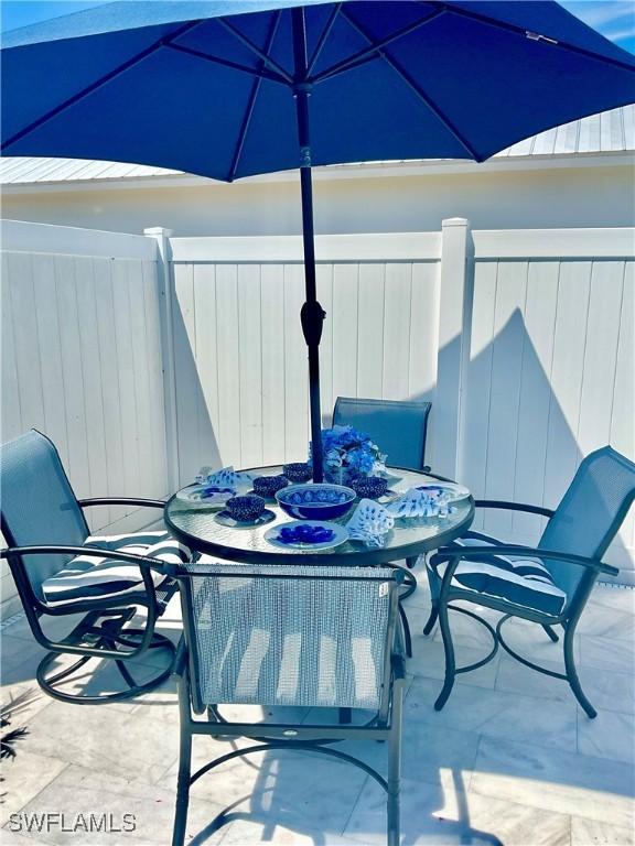 view of patio / terrace featuring outdoor dining area and fence